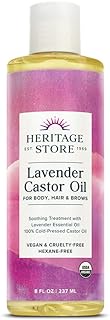 Heritage Store Lavender Castor Oil, Organic, Cold Pressed | Soothing Hydration for Hair, Body &amp; Brows | Vegan | 8oz