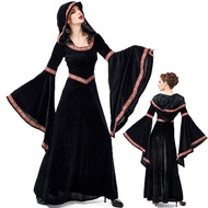 Vintage Style Gothic Dress Floor Length Women Gothic Maxi Dress Halloween Cosplay Costume Hooded Dre