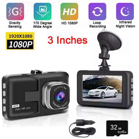1080P HD Dash Recorder 3-inch Screen Dashcam Vehicle Video Recorder 24h 170° Wide Angle Night Vision