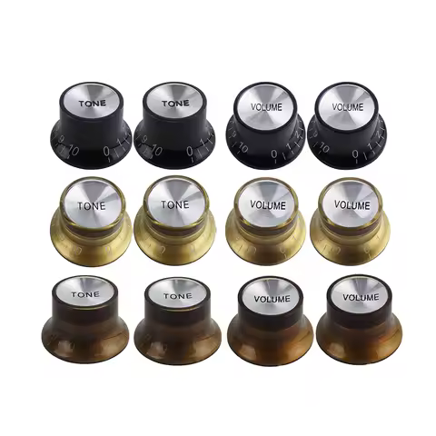 FLEOR 4PCS 2T2V Volume Tone Control Guitar Knobs Top Hat Knobs for LP Guitar Parts,Black/Amber/Gold 