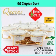 (Raya Sales) EIS (RA39) Queens Porcelain 7pcs Food Warmer with Rack Set with Candle Holder
