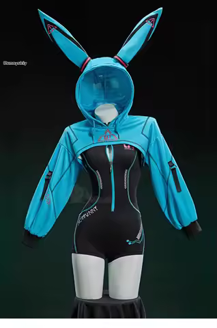 Du Ss St@Cyberpunk Bunny Ears Sports Bodysuit Game Cosplay Costume Anime Outfit .Retro Dark Blue Swi