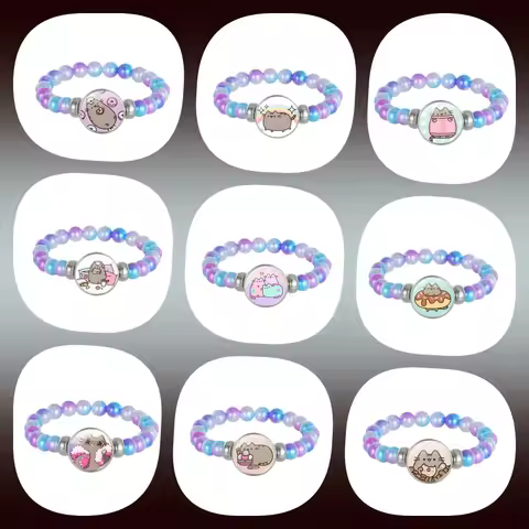 Cartoon Pusheen Cat Bracelet Cute Charm Bracelet Beaded Bracelets Girl Birthdaty Bracelet Gifts Chri