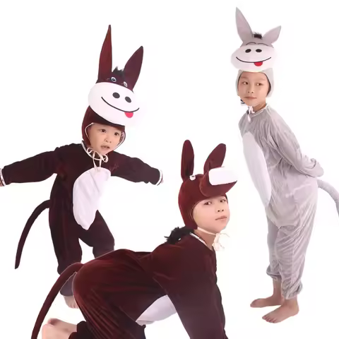 Boy Girl Children Adult Cartoon Animal Brown Donkey Costume Cosplay Fancy Dressed Christmas Hallowee