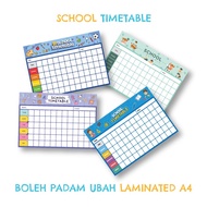 [Laminated A4] School Timetable Jadual Waktu Boleh Padam Ubah