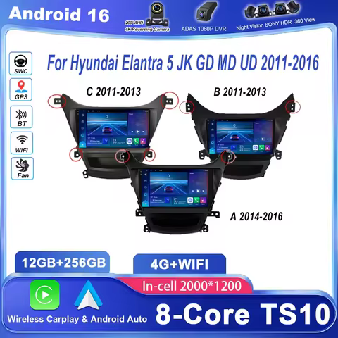 Android Car Radio Stereo For Hyundai Elantra 5 JK GD MD UD 2011 -2016 Auto GPS Navigation Multimedia