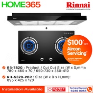 Rinnai Slimline Hood 90cm RH-S329-PBR &amp; Built-In Hob RB-782G - LPG / PUB