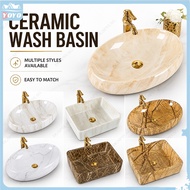 Ceramic hand wash basin marble grain wash basin countertop basin oval square household bathroom econ