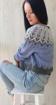 費爾島手工夾克 北歐鈕扣毛衣 羊毛藍灰色開衫