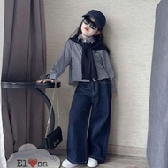 Girls' clothes - SET OF PLAid SHIRT WITH SCARF + super cute JEANS for children 1-12 years old kids g