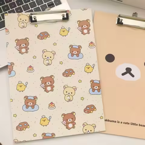 Rilakkuma A4 folder design simple bear face full cartoon print metal spring clip hard board office f