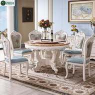 YQ Eli Guejes Dining Table European Style Marble round Table Dining Table with Turntable Dining Tables and Chairs Set Ho