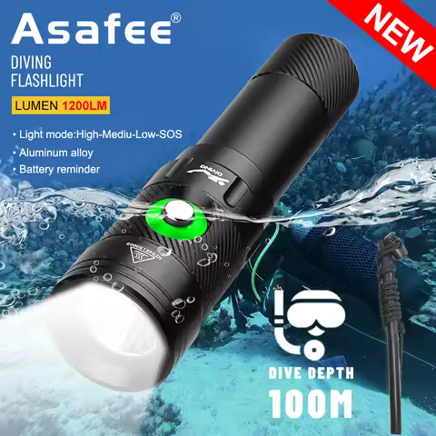 Asafee DT18 LED Professional Diving Light 100M Depth Scuba Dive Flashlight Use 18650 Battery Lamp Po