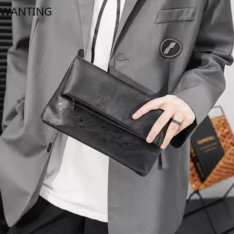 New Fashion Men's Folding Clutch Bag Casual Business Clutch For Men Hand Bag Luxury Soft PU Leather 