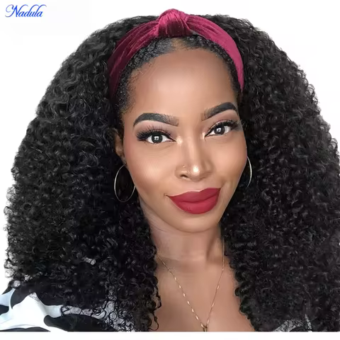 Nadula Afro Curly Blend & Secure DrawstringHalf Wig 4C Kinky Curly Human Hair 3/4 Half Wig Beginner 