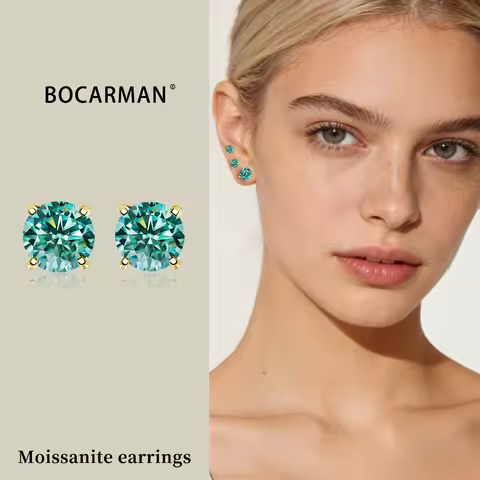 BOCARMAN GRA 0.3-3 Carat Certified S925 Sterling Silver Moissanite Earrings for Women Original Color