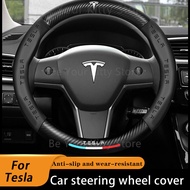แต่งรถ Stee หนังฝาครอบล้อสำหรับ Hiasan Interior Tesla Model 3 X Y S อุปกรณ์ตกแต่งรถยนต์2023 Tesla Mo