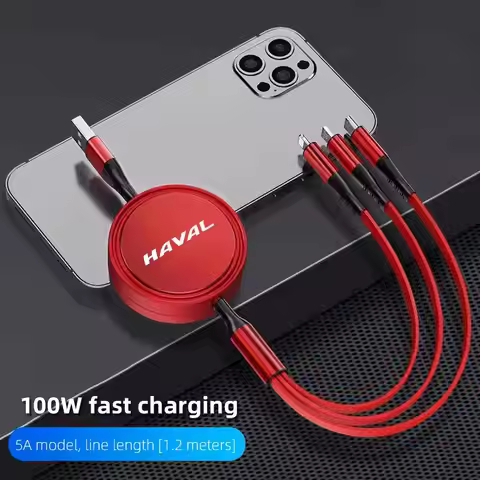 3-In-1 Fast Charging Data Cable Retractable USB Type-c Interface For Great Wall Haval H8H2S M6 H4 H5