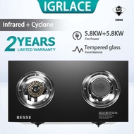 IGRLACE 6.8KW Infrared Double Burner Gas Stove Tempered Glass Infrared Gas Stove Household Kitchen Cooktop Cooker 红外线灶