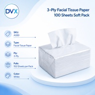 DVX Soft Thick Absorbent 3 Ply Facial Tissue 100 Pulls for Everyday Home Office School Travel Use
