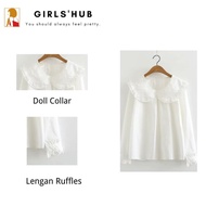 Women's t-shirt Fashion Women Blouse Long Sleeved Sweet Lace DolCollar Baju Kapas WanitaLengan PanjangTops Korean Basic