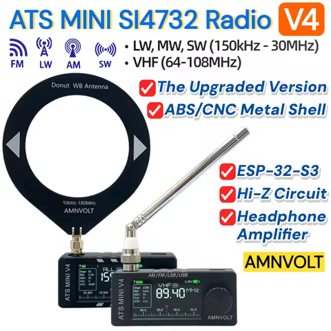 AMNVOLT V4/V3S ATS MINI SI4732 Pocket Radio ALL Band DSP Radio FM AM SSB LSB USB Receiver Bracket, w