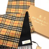 正burberry100%羊絨圍巾經典款大款經典格紋雙色黑色駝色（雙面圍巾喀什米爾羊毛披肩經典格紋黑色 藍炭 全新二手