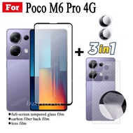 For POCO M6 Pro 3 in 1 Full Cover Screen Protector Poco C65 X6 Pro X5 ProTempered Glass Protective Film &amp; Camera Protector &amp; Carbon Fiber Film