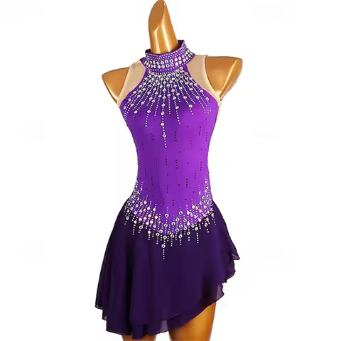 Girl Ice Skating Dress Patchwork Tassel Spandex High Elasticity Training Competition Skating Wear Cl