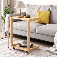 โต๊ะเล็กไม้เนื้อเต็มแบบเคลื่อนที่ได้ U-Shaped Corner Table Coffee Table ขนาดเล็กพร้อมล้อ ที่จัดวางขอ