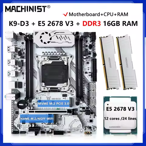 MACHINIST X99 DDR3 Motherboard Combo With LGA 2011-3 Intel Xeon E5 2678 V3 CPU +16GB RAM Four channe