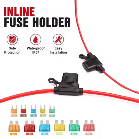 Car Inline Fuse Holder Standard/Mini Size 10/12/14/16/18AWG Cutable Cable 5A-50A Rating Fuses for Bo
