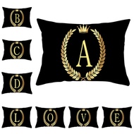 Simple Black Gold 26 Letters Printed Pillowcase 30x50cm Sofa Bedroom Waist Cushion Cover for Home De