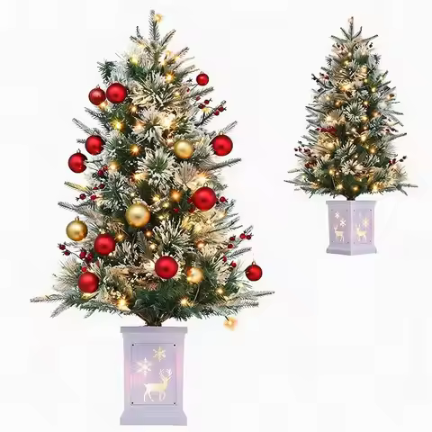 3ft Snow Flocked Artificial Christmas Tree, Pre-lit Xmas Pine Tree for Christmas Decoration, Home, O