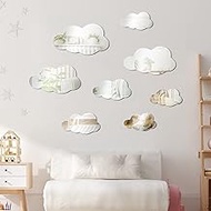 8 Pcs 3D Acrylic Cloud Shape Mirror Wall Art Decor Removable Self Adhesive Decorative Cloud Mirror Stickers Decals for Kids Girls Bedroom Bathroom Playroom Living Room Nursery Decoration