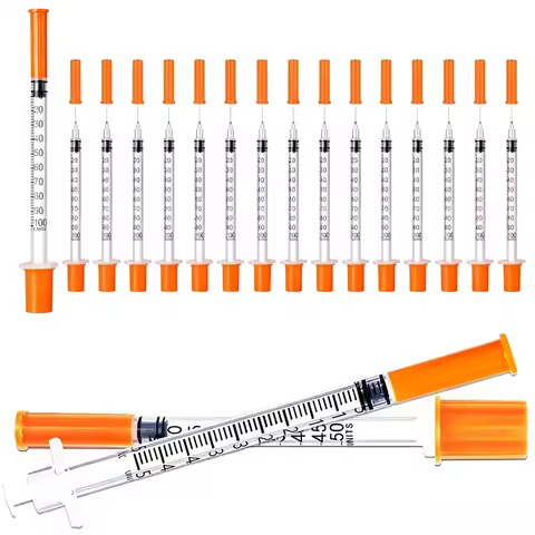 Disposable Pet Veterinary Syringe 0.5ML/1ML Sterile Plastic Insulin Syringe with Orange Cap Needle F