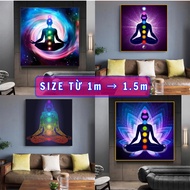 Extremely large painting of 7 chakras (chakra) to decorate meditation and yoga rooms, including fram