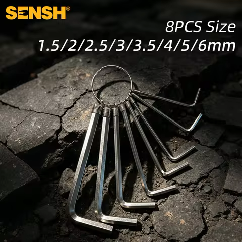 SENSH 8PCS 1.5–6mm Stainless Steel Hex Wrench Set Portable Key Ring Allen Key for Bike Furniture Rep