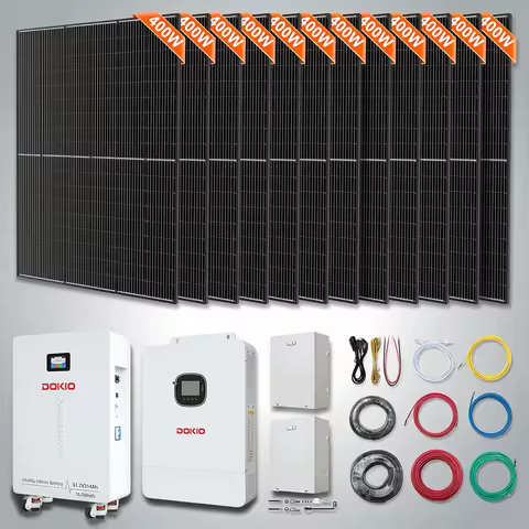 DOKIO 4980W Off-Grid Home Solar System,10kW Pure Sine Wave Inverter,16.08kWh LiFePO4 Battery,Panels 