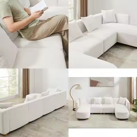 U-Shaped 4-Seater Cloud Couch with 4 Pillows for Living Room or Office (White)
