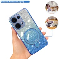 Casing oOppo Reno 13 13F Pro 4G 5G Glitter Ring Holder Magnetic