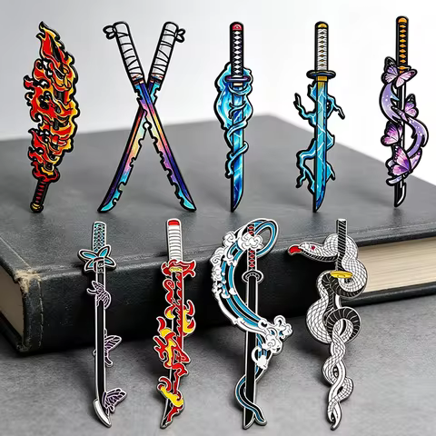 Demon Slayer Nichirin Sword Enamel Pin Set 4/5/9pcs Anime Katana Brooch Collection Tanjiro Zenitsu I