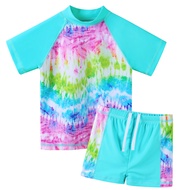 【Daily Deals】 Kids Two Pieces Swimwear Teens Swimsuit Upf50 Sun Protective Swimming Suit Summer Beach Wear Rashguard