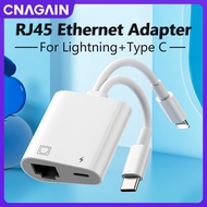 CNAGAIN 2 in 1 Type C Lightning OTG Ethernet USB Adapter,USB C/Lightning to RJ45 Port Network Ethernet for iPhone iOS/USB C Android LAN Wired Network 100mbs Android Phone Accessory