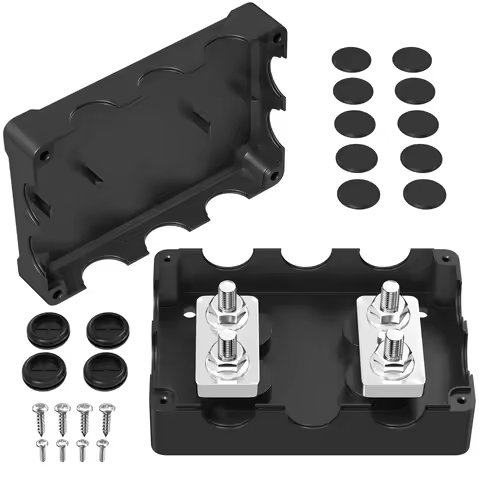 Heavy Duty 400A Bus Bar Power Distribution Block with 5/16" Stud Battery Copper Dual Bus Bar 48V DC 