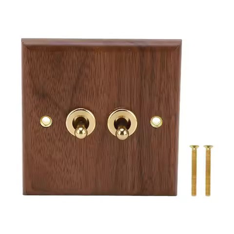 250V Single or Double Toggle Switch Retro Walnut Wood Wall Mount Panel with Brass Screw 50HZ