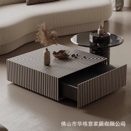 Light Luxury Living Room Light Luxury Square Striped Square Table Tempered Glass Italian Coffee Tabl