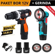 Paket Hemat Mesin Bor 12 volt gerinda mini 12 volt 4 baterai murah