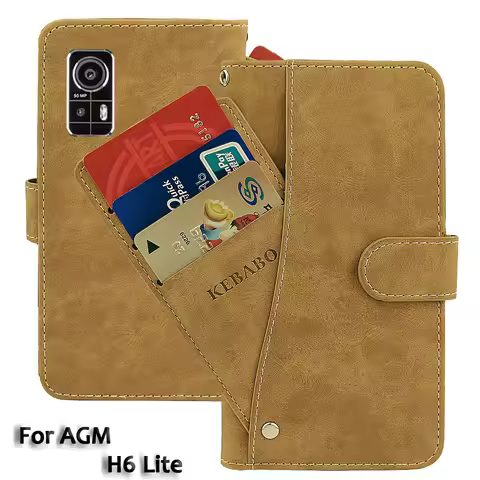 Vintage Leather Wallet AGM H6 Lite Case Flip Luxury Card Slots Slip-resistant Cover Phone Protective