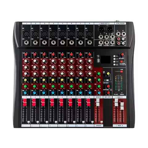 8 Channel Audio Mixer, Bluetooth USB Live Studio GDAE10 DJ Professional Mixing Console Power Amplifi